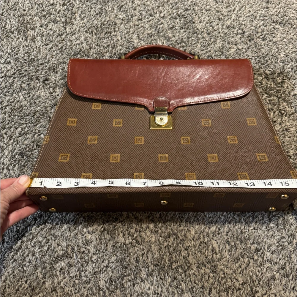 Vintage Texier Brown leather Italian briefcase laptop travel bag man-purse gold